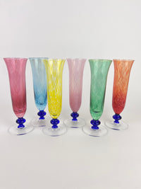 Vintage Mouth-Blown, Murano-Style Champagne Flutes