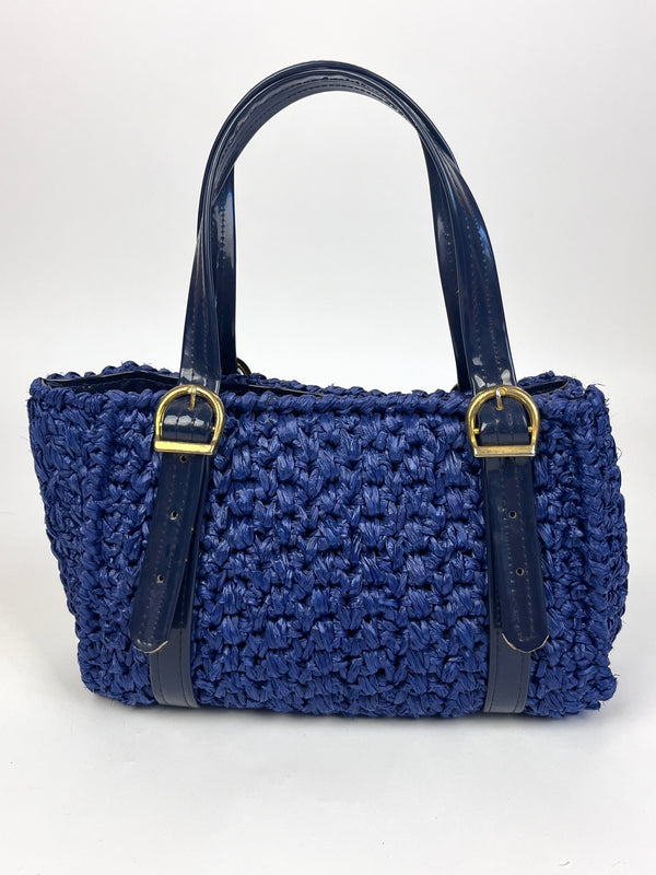 Vintage Navy Blue Raffia Bag