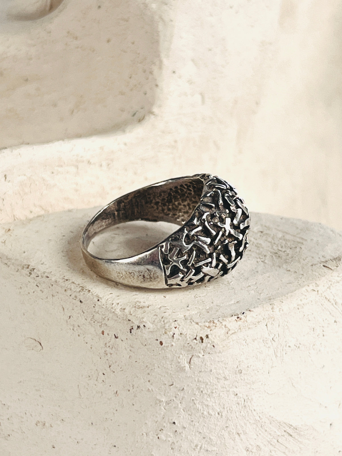 Modernist Sterling Textured Dome Ring