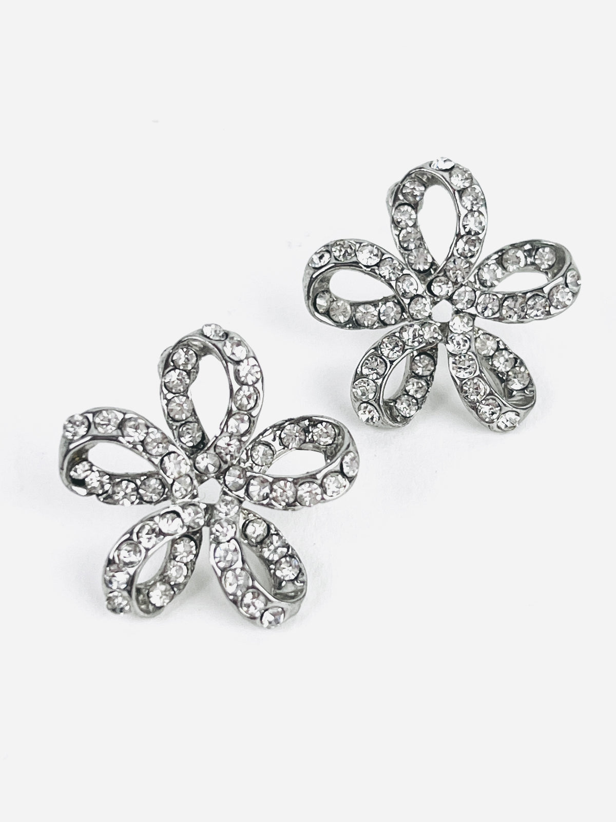 Vintage Rhinestone Flower Earrings