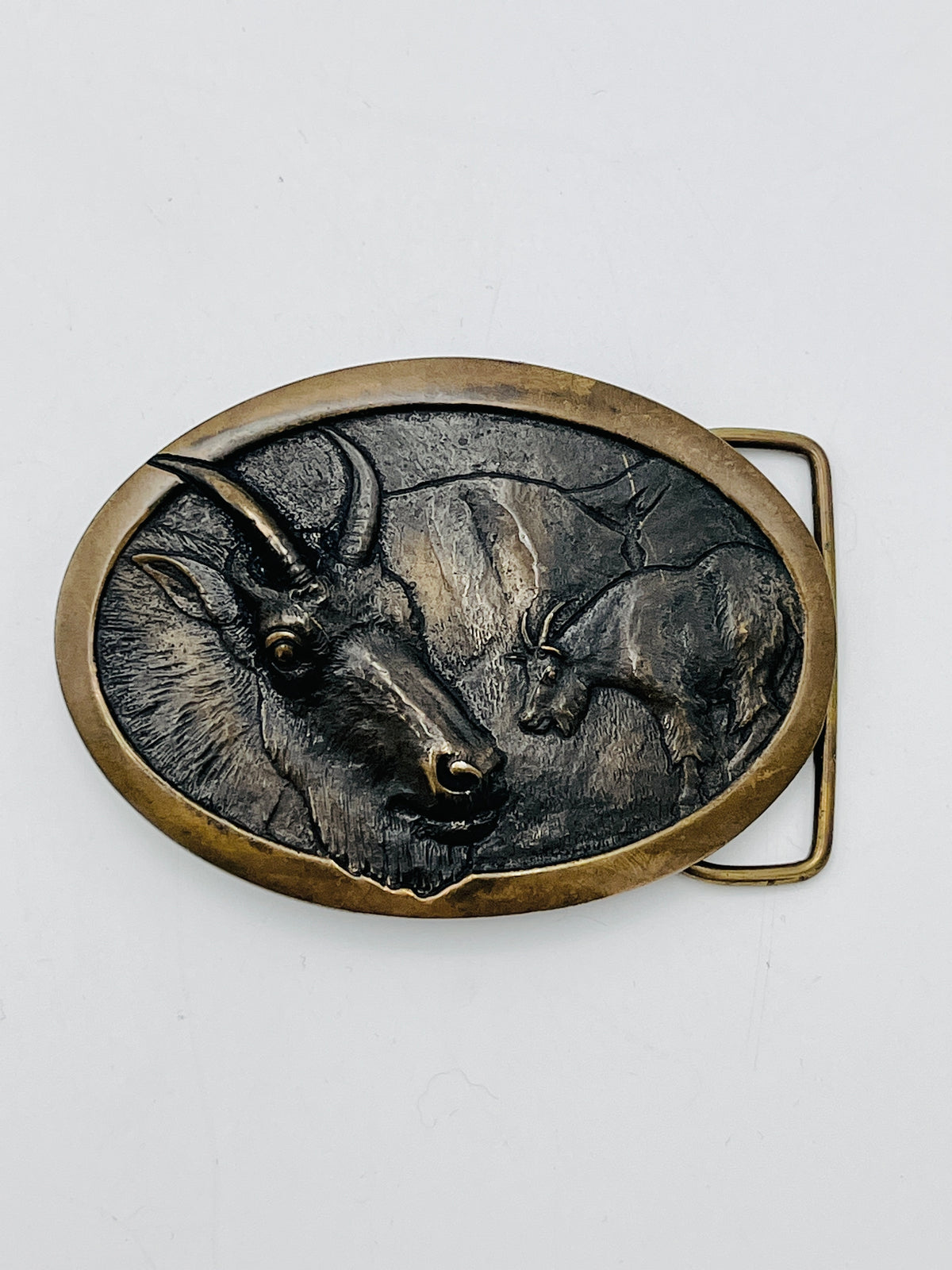 Vintage Rocky Mountain Goat Brass Belt Buckle