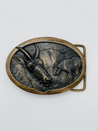 Vintage Rocky Mountain Goat Brass Belt Buckle