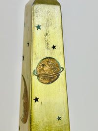 Vintage Celestial Gold Carved Wood Obelisk