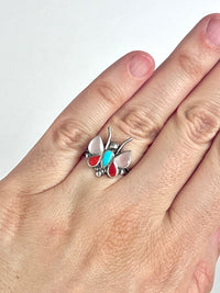 Vintage Zuni Silver & Stone Inlay Butterfly Ring