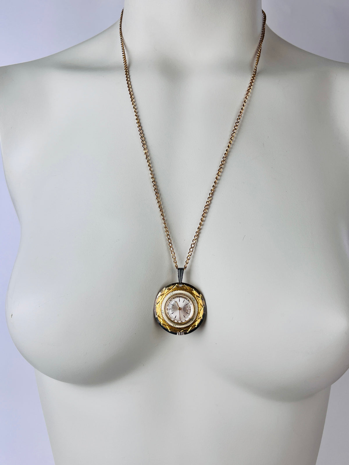 Vintage 1970s Watch Necklace with Rose Design