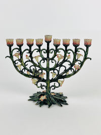 Floral Enameled Metal Menorah