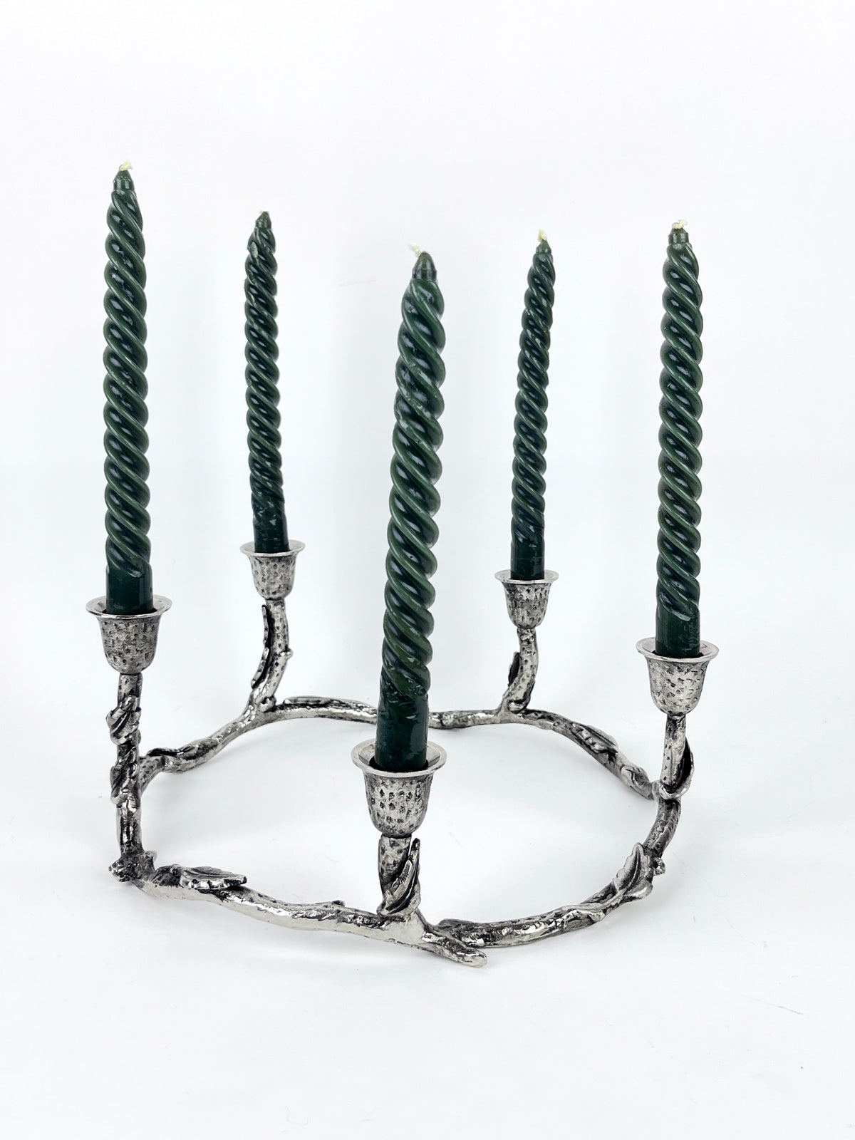 Vintage Round Candle Holder with Leaf Motif