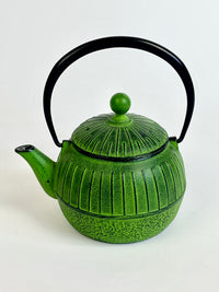 Vintage Japanese Nanbu Green Cast Iron Teapot and Cups