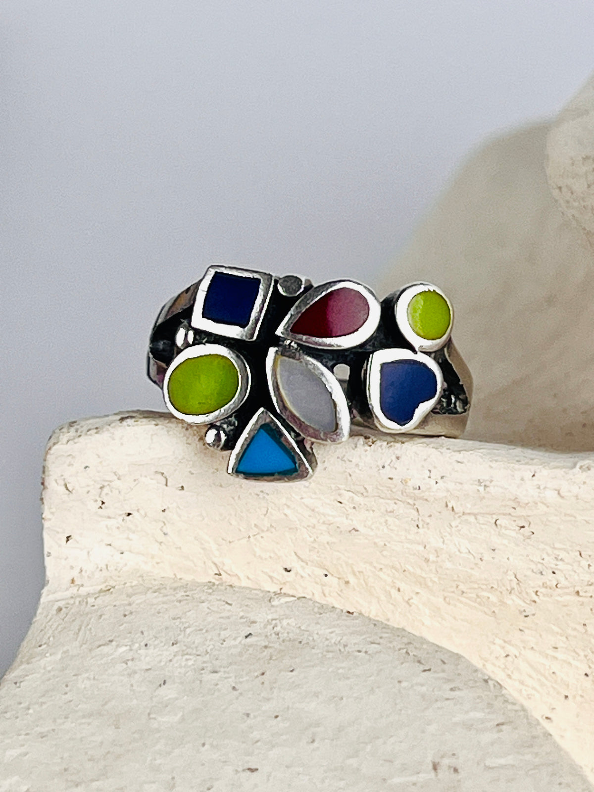 Vintage Modernist Sterling Multi-Stone Ring