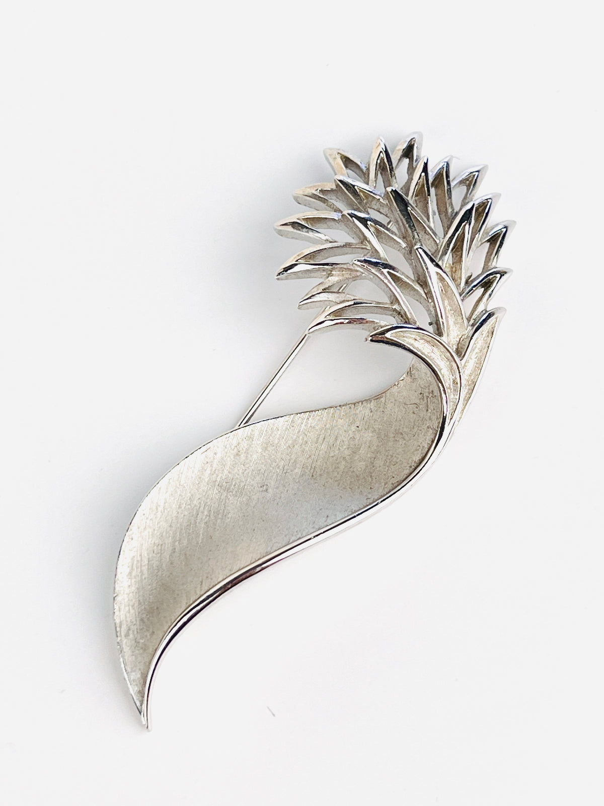 Vintage Crown Trifari Textured Silver Brooch