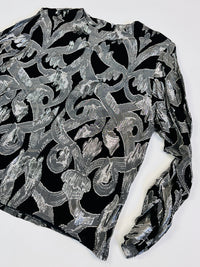 Vintage Black and Silver Metallic Blouse