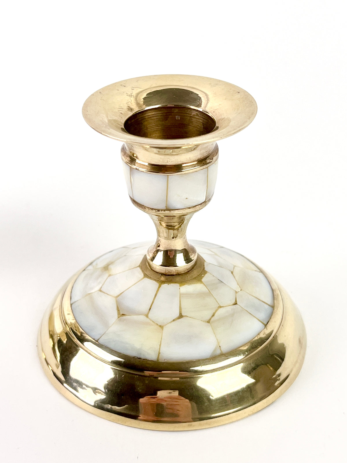 Vintage Brass & Mother of Pearl Candle Holders