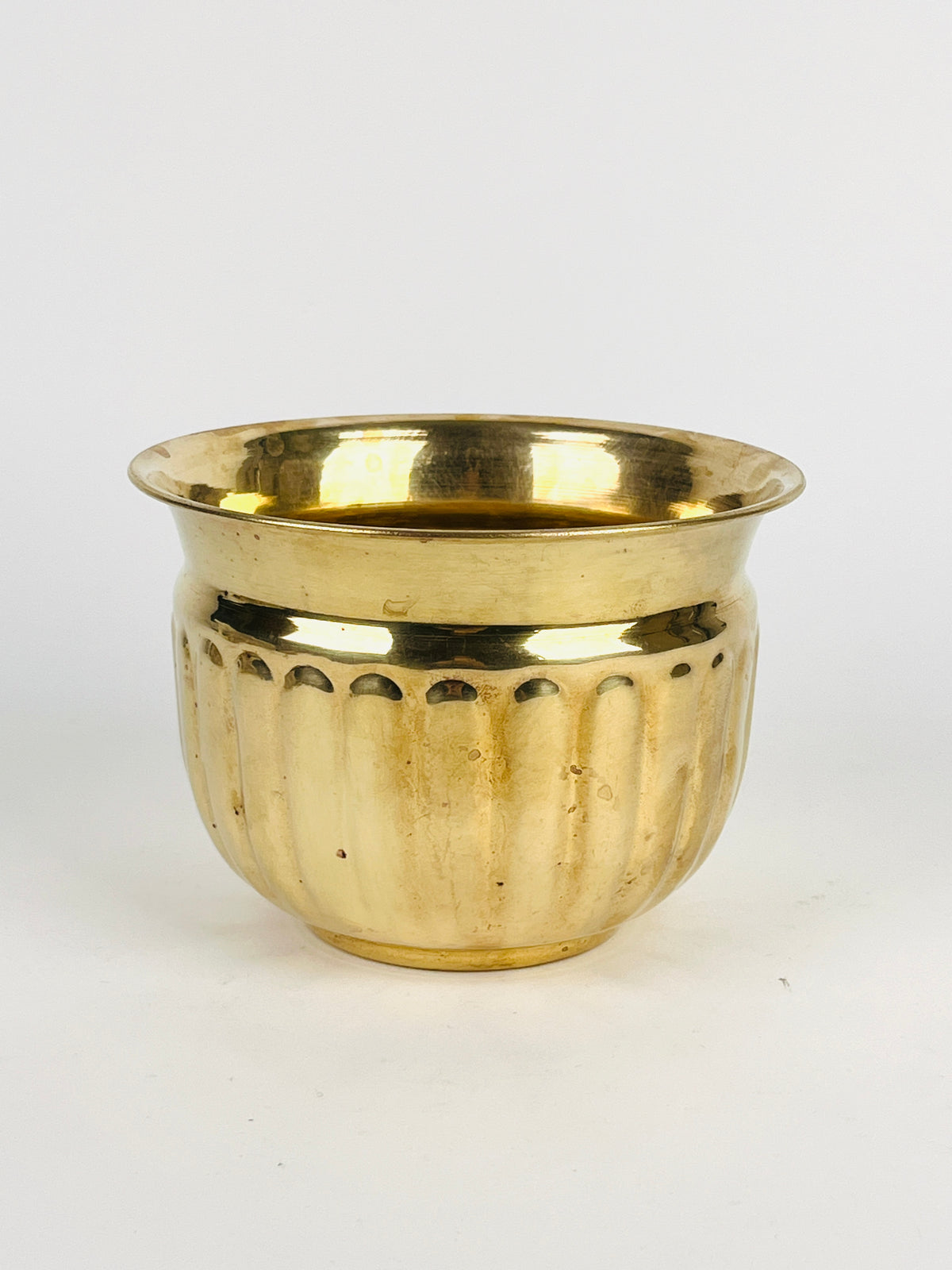 Vintage Ribbed Brass Planter