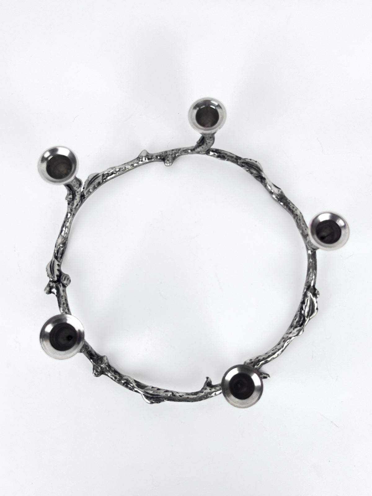 Vintage Round Candle Holder with Leaf Motif