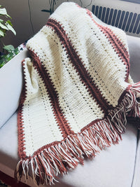 Vintage Striped Crochet Throw Blanket