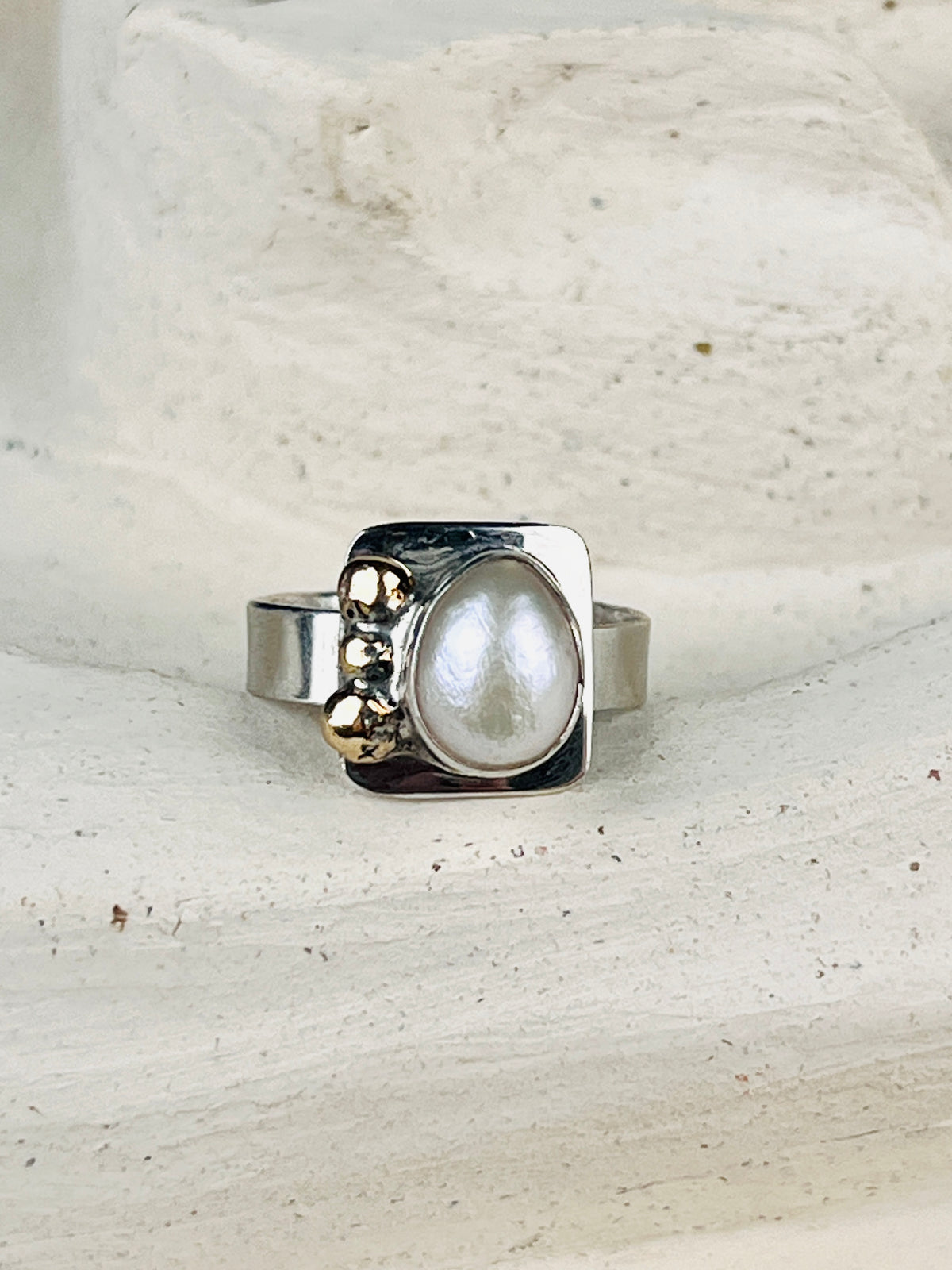 Modernist Sterling Pearl Ring