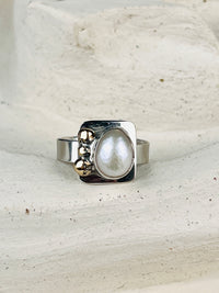 Modernist Sterling Pearl Ring