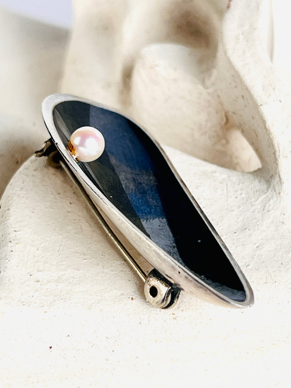 Modernist Sterling & Pearl Brooch & Earring Set