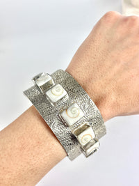 Vintage Sterling Silver Shiva Eye Shell Cuff