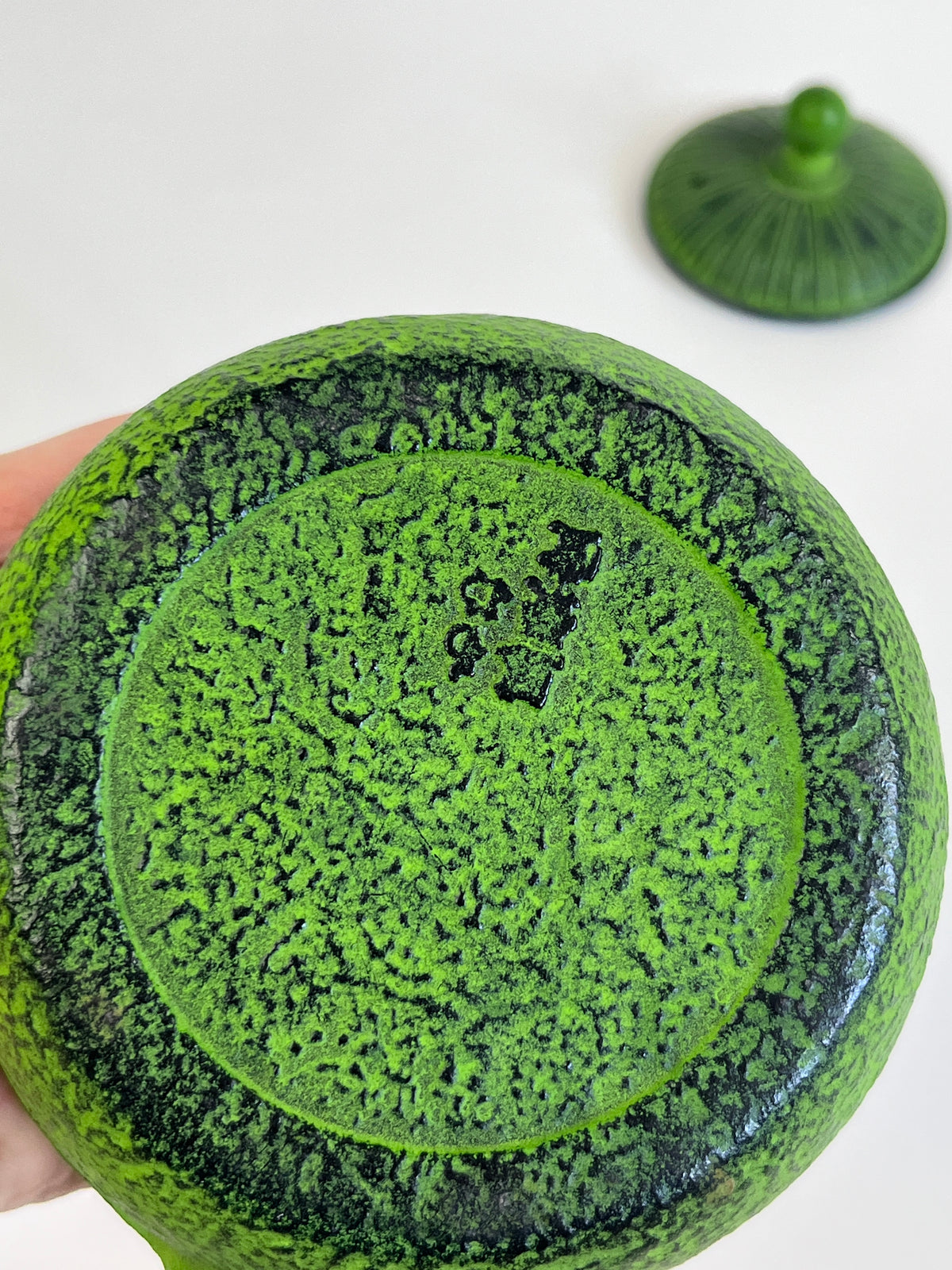 Vintage Japanese Nanbu Green Cast Iron Teapot and Cups