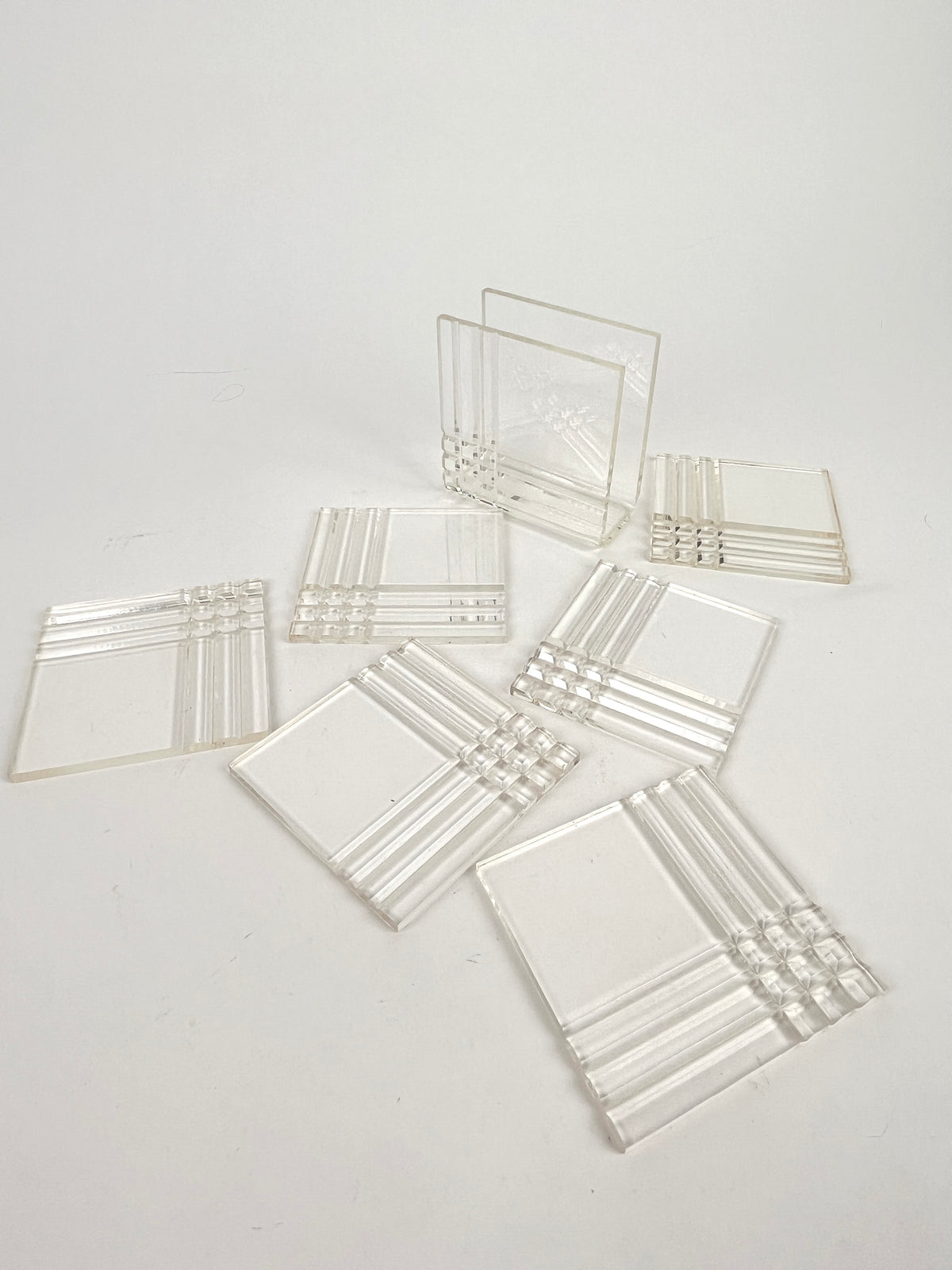 Vintage Lucite Coasters in Caddy