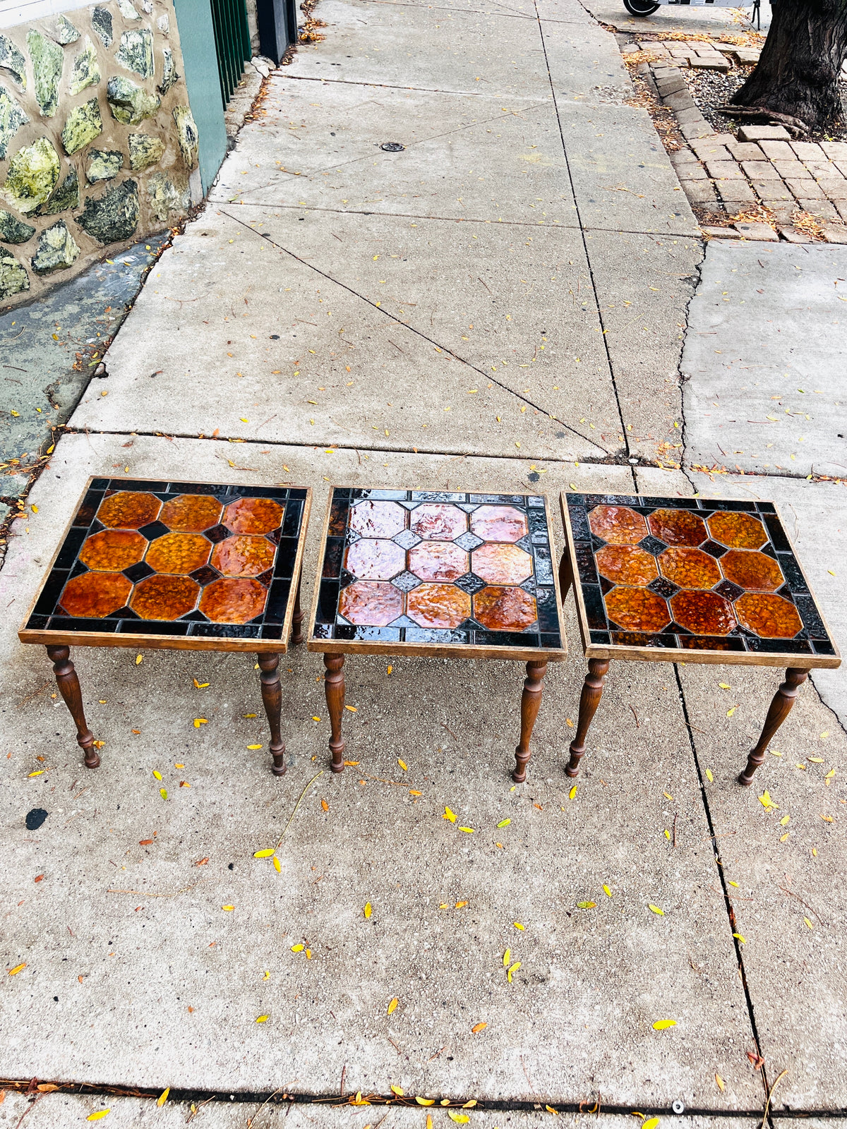 Vintage MCM Tile Top Stacking Tables, Set of 3