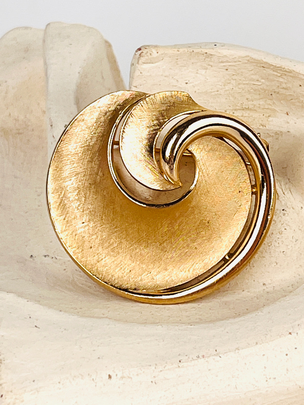 Vintage Crown Trifari Textured Gold Brooch