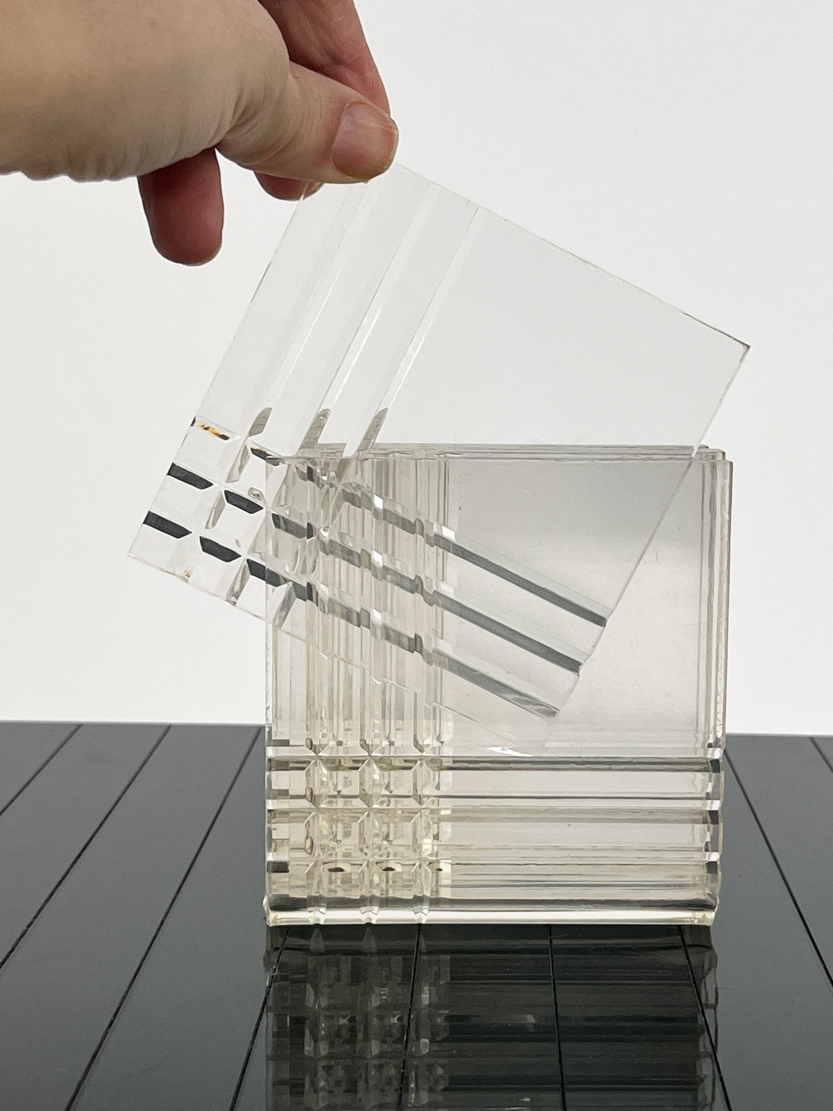 Vintage Lucite Coasters in Caddy