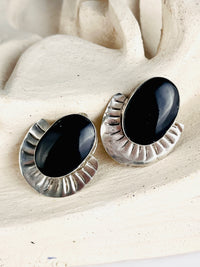 Vintage Native American Black Onyx Sterling Silver Earrings