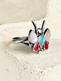Vintage Zuni Silver & Stone Inlay Butterfly Ring