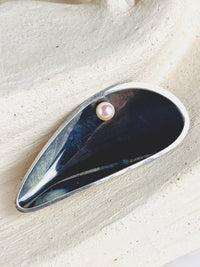 Modernist Sterling & Pearl Brooch & Earring Set