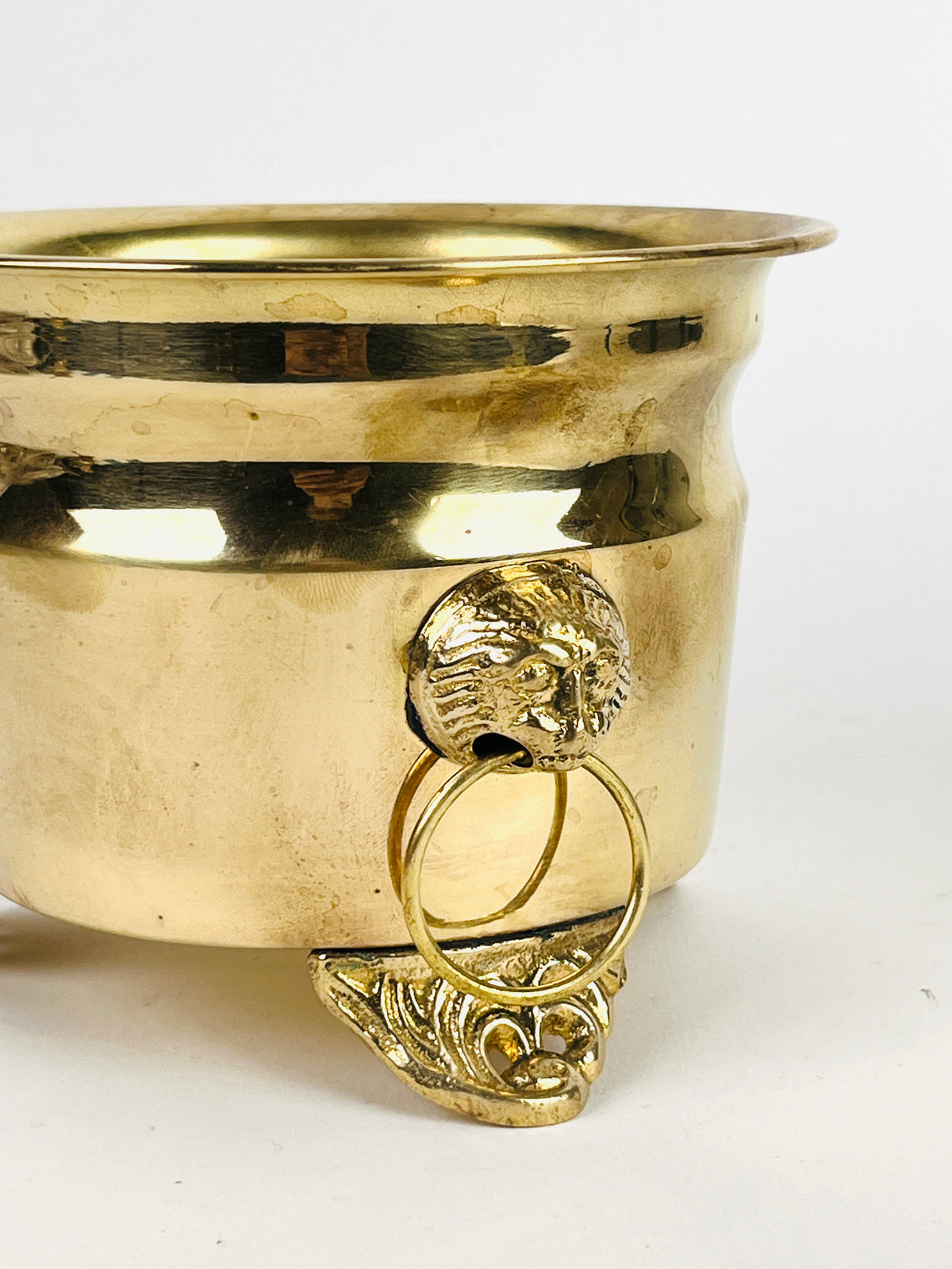 Vintage Brass Lion Head Planter