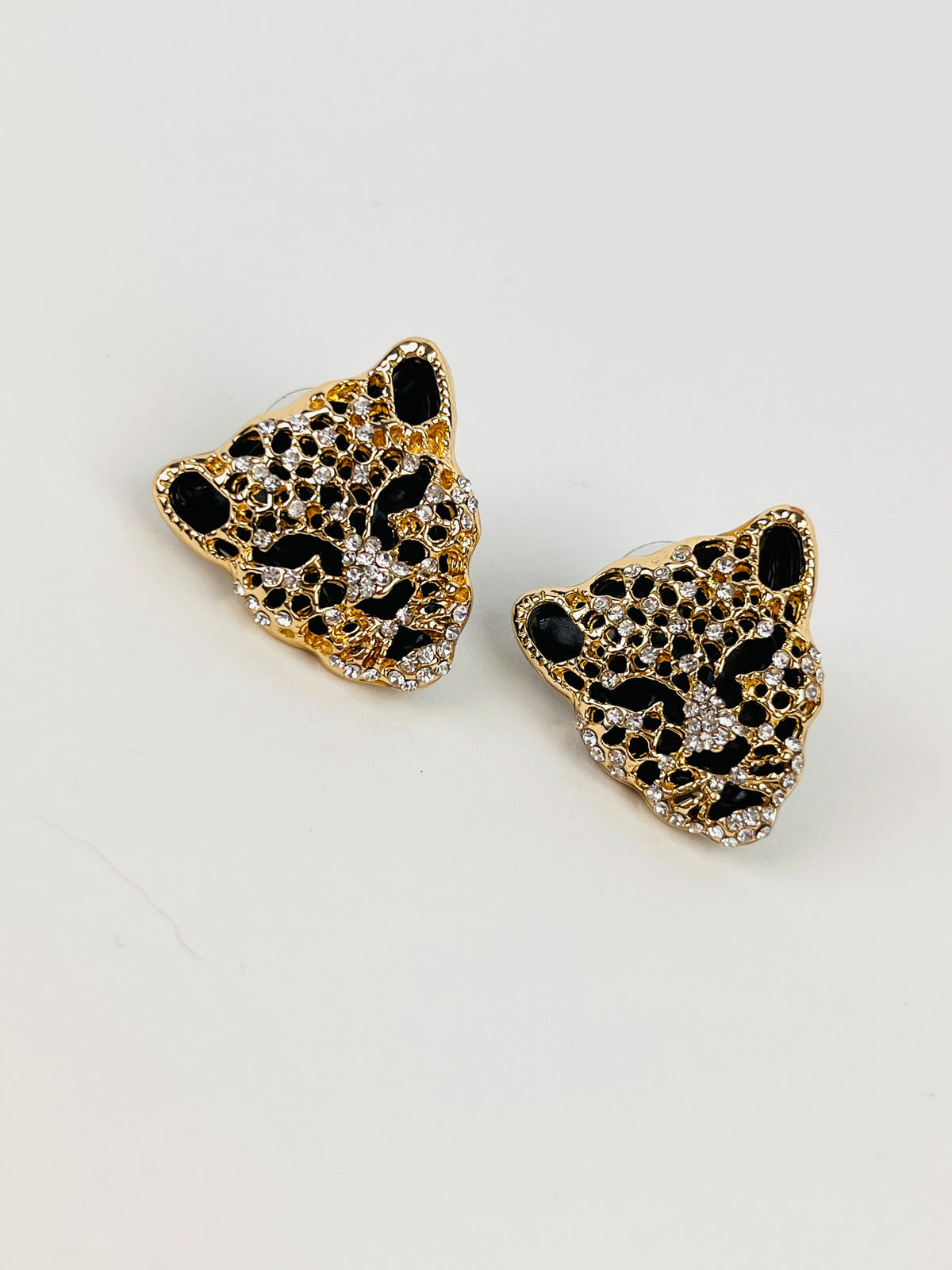 Vintage Rhinestone Leopard Head Earrings
