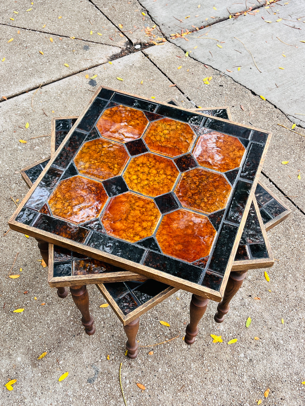 Vintage MCM Tile Top Stacking Tables, Set of 3
