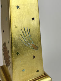Vintage Celestial Gold Carved Wood Obelisk