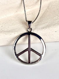 Vintage Sterling Silver Peace Sign Necklace