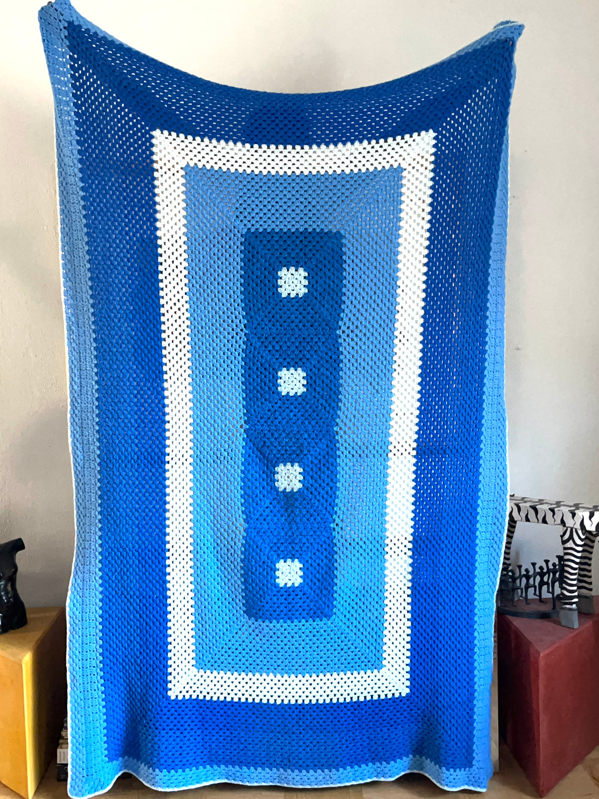 Vintage Monochromatic Blue Crochet Blanket