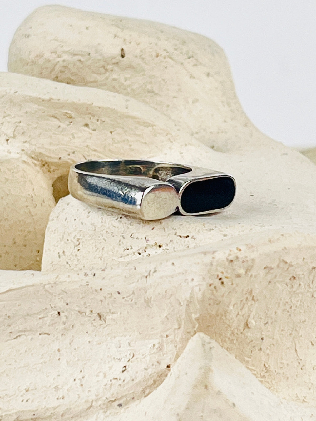 Modernist Sterling Onyx Ring