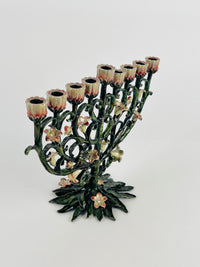 Floral Enameled Metal Menorah