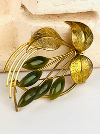 Vintage Gold Tone Jade Brooch