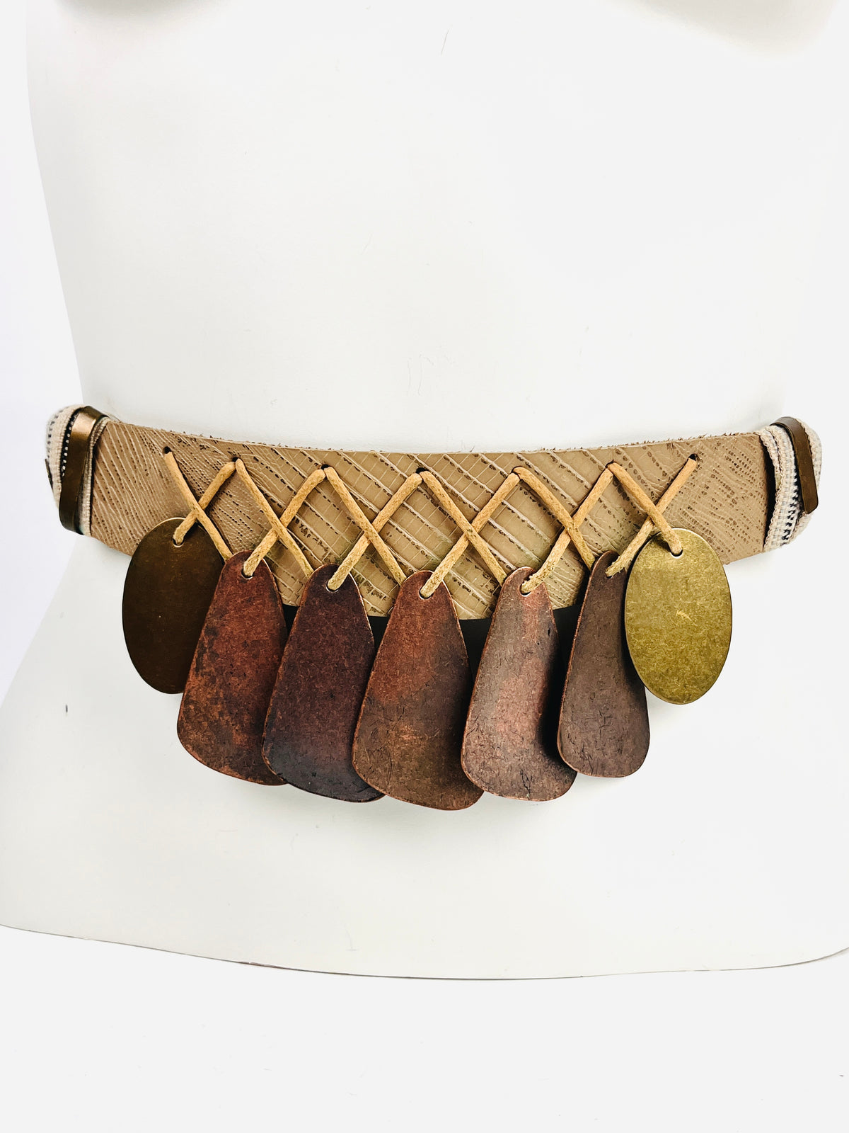 Vintage Leather, Metal, and Cord Belt