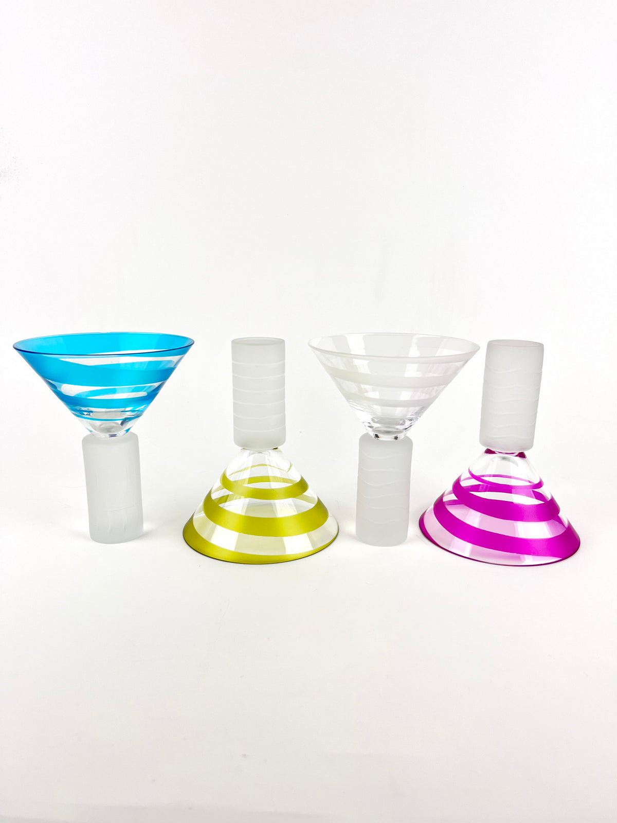 Postmodern Column Base Spiraled Martini Glasses