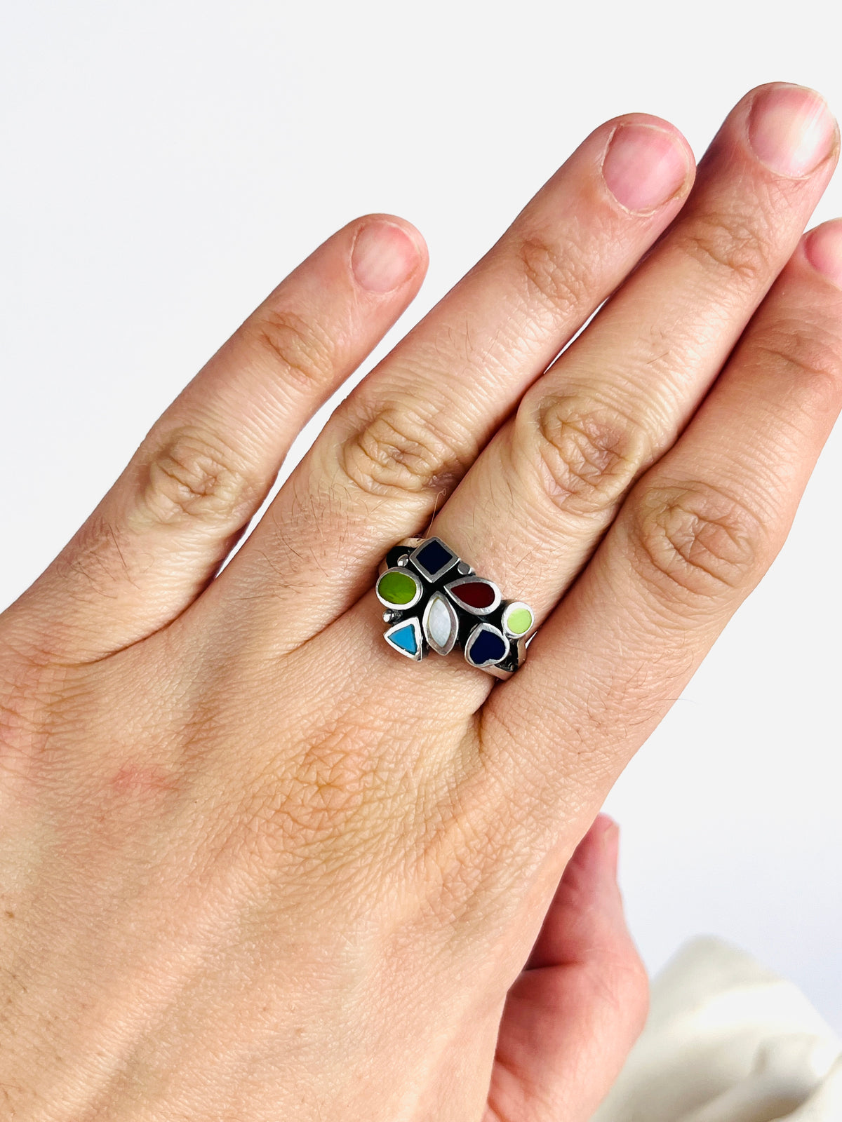 Vintage Modernist Sterling Multi-Stone Ring