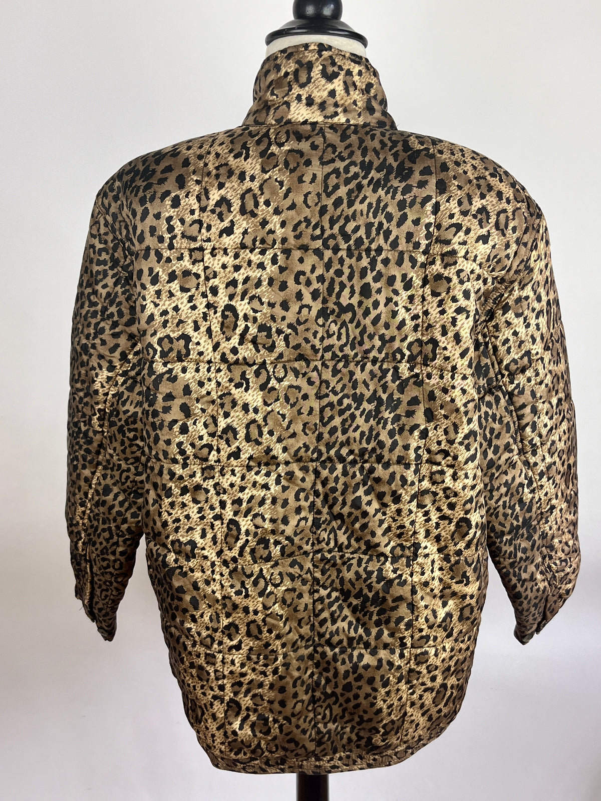 Vintage Quilted Leopard Print Silk Bomber Jacket
