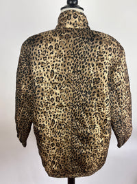 Vintage Quilted Leopard Print Silk Bomber Jacket