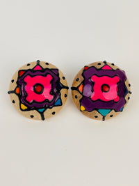 Vintage Enameled Wood Dome Earrings