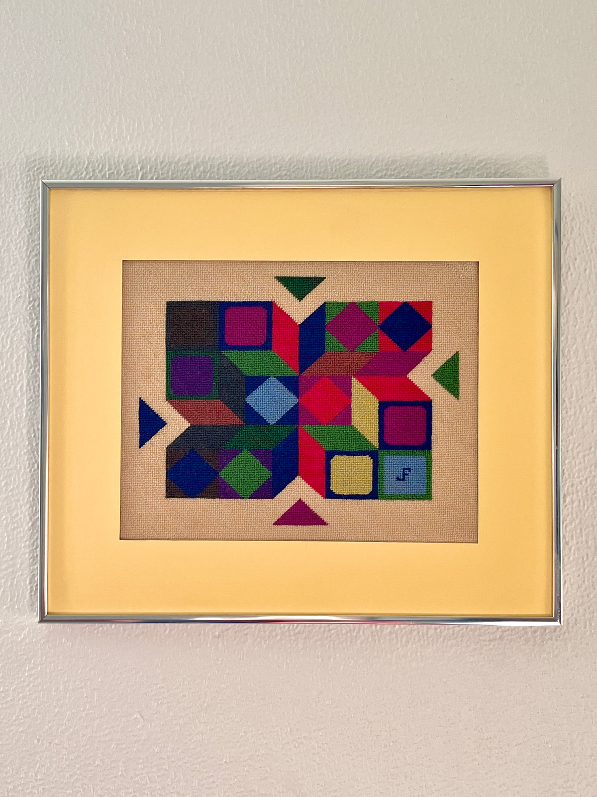 Vintage Handmade Vasarely Style Optical Needlepoint