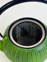 Vintage Japanese Nanbu Green Cast Iron Teapot and Cups