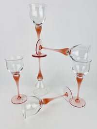 Vintage Pink-Stemmed Wine Glasses - 6pc