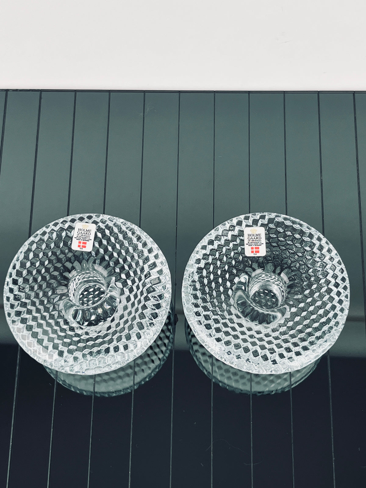 Vintage Optical Glass Candleholders by Holmegaard